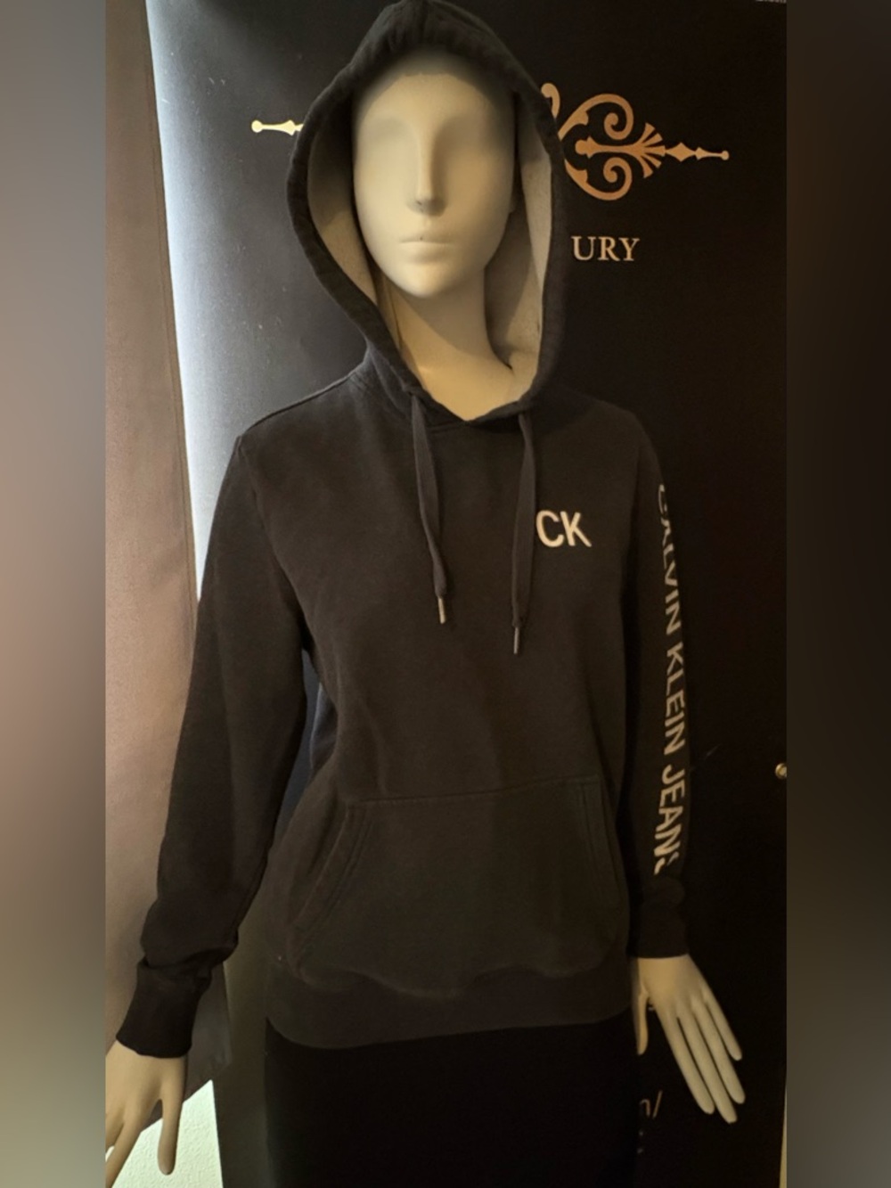 Calvin Klein Jeans Black Hoodie with Gray Sherpa Lining